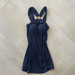 Michael Kors Navy Halter Mini Dress w/ Gold MK Logo & Built-In Bra - XS